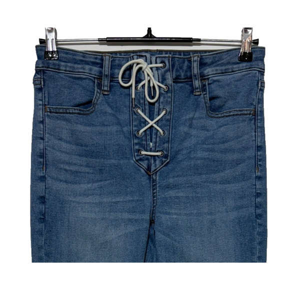 American Eagle Jeans Women 8 Long Blue 28x28 Lace Up Next Level Stretch Jegging - Picture 5 of 9